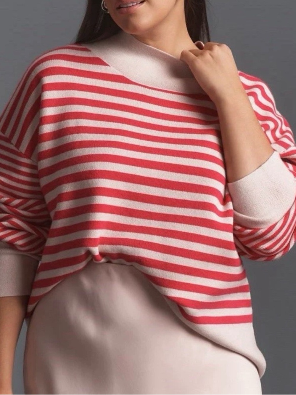 MAEVE ANTHROPOLOGIE PINK TAN STRIPE CARYS MOCK NECK PULLOVER SWEATER WOMENS XS - Picture 10 of 10